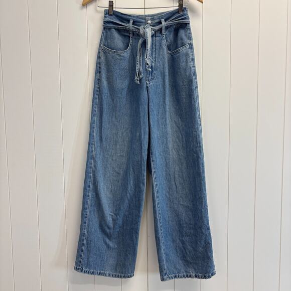 Y2K Guess Womens Skater Wide Leg Grunge Boho Indie Belted Jeans Size 26 USA Soft - Picture 1 of 9